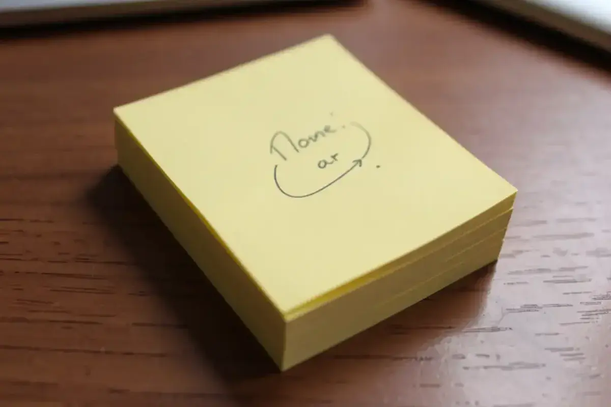 Original yellow Post it Notes used for reminders in a 1970s office