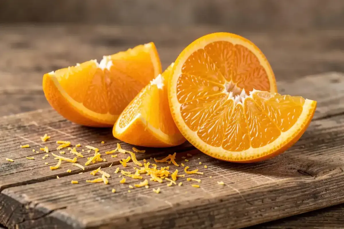 fresh orange slices on wooden board