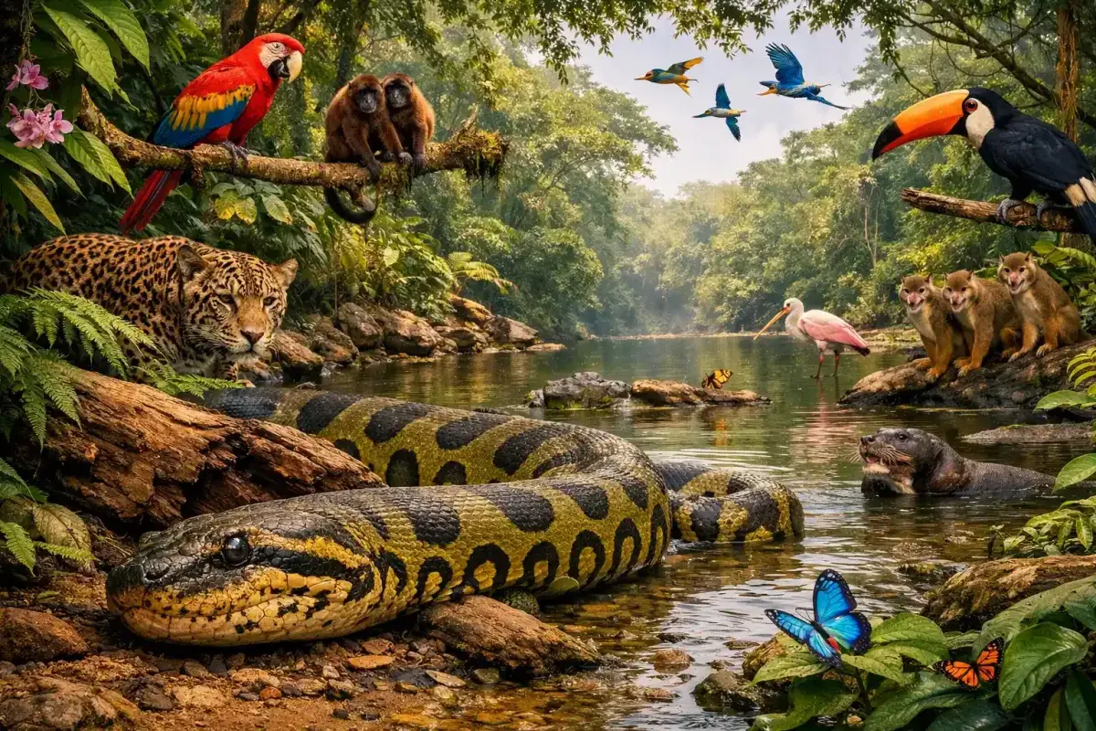 Anaconda as top predator in balanced rainforest ecosystem