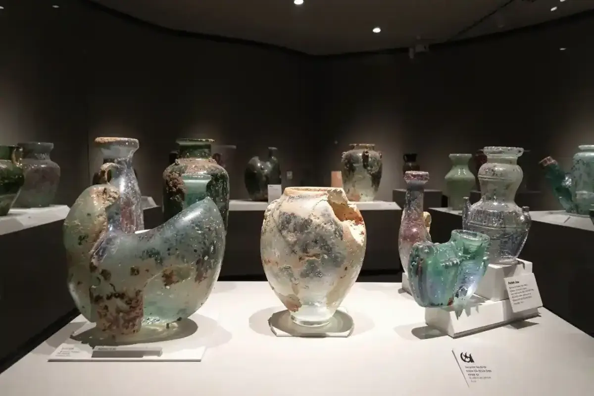 Ancient glass artifacts showing early glassmaking craftsmanship