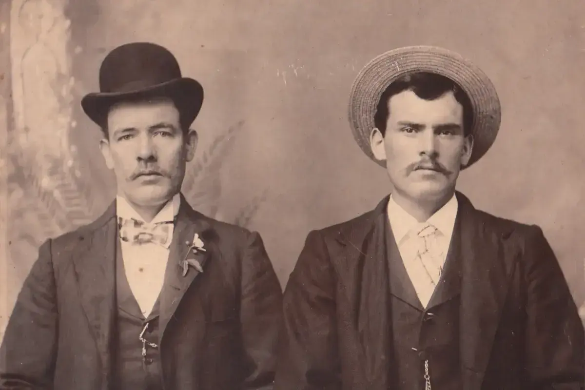 Butch Cassidy and the Sundance Kid posing in early twentieth century photograph