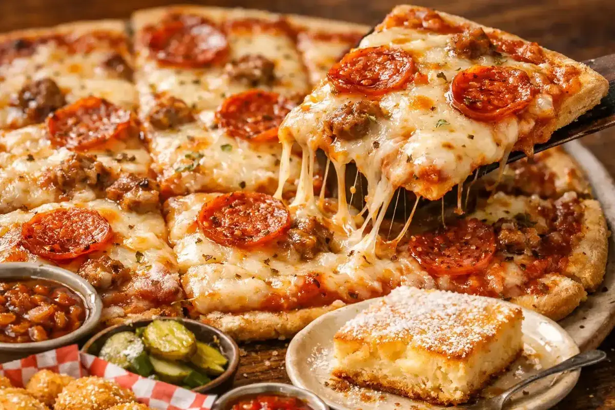 St. Louis style pizza with thin crust and square cuts