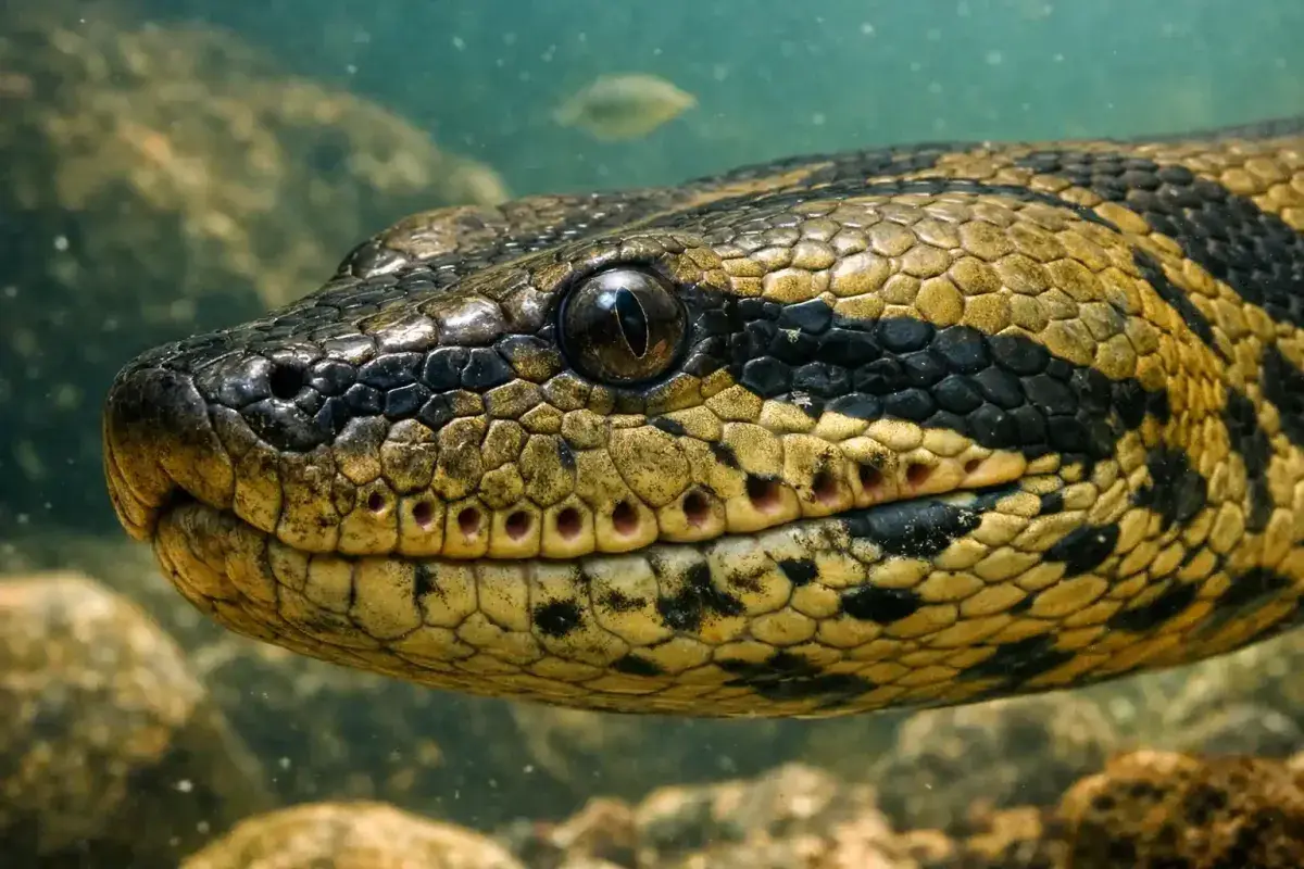 Anaconda facial close up showing heat sensing organs