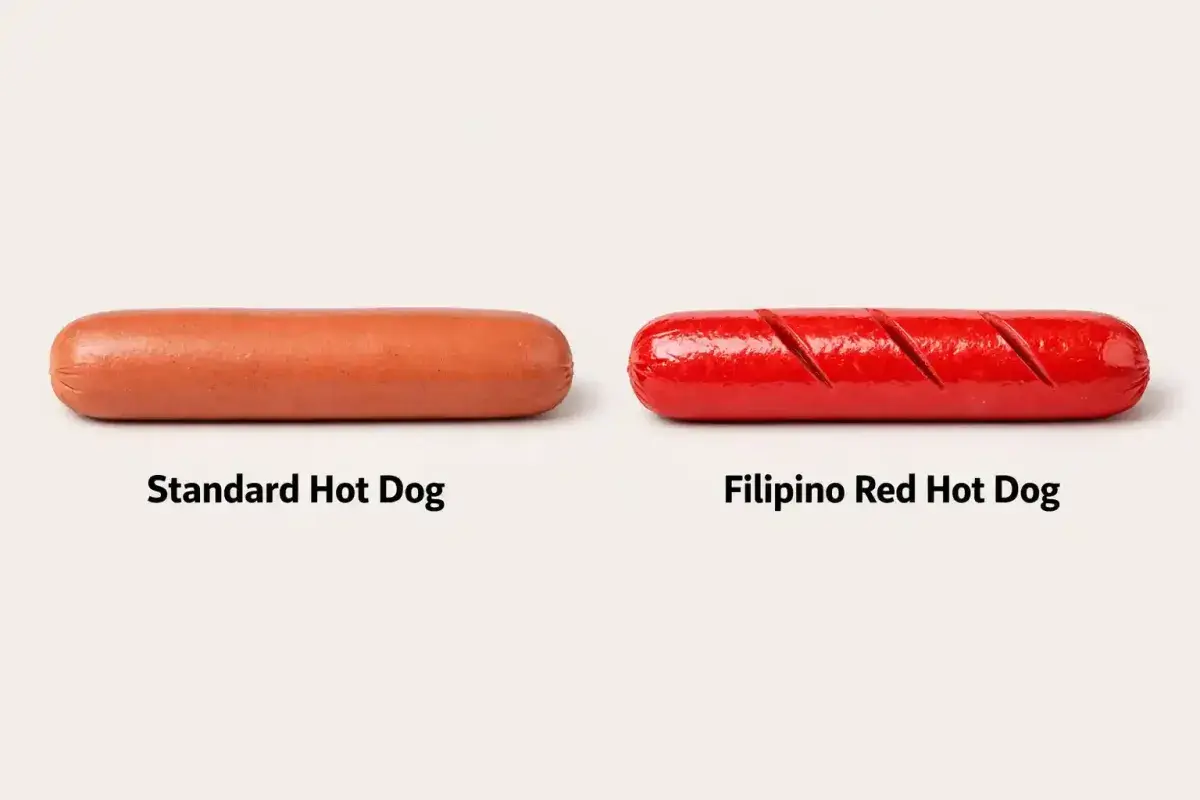 Comparison between regular and Filipino red hot dogs