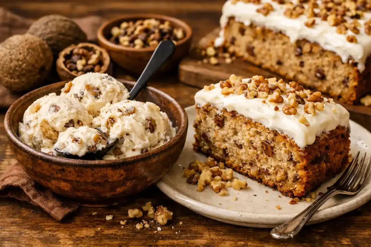Desserts made with black walnuts showing rich texture