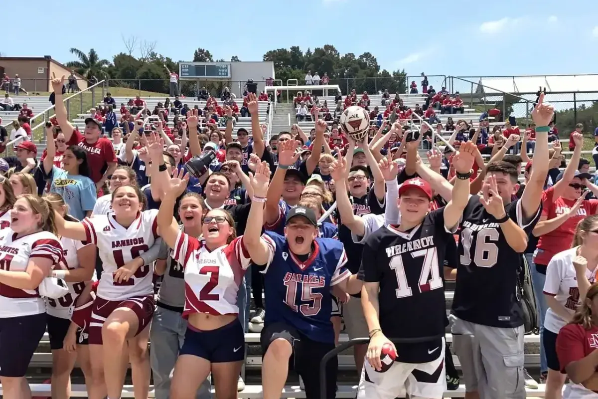 American high school students showing school spirit