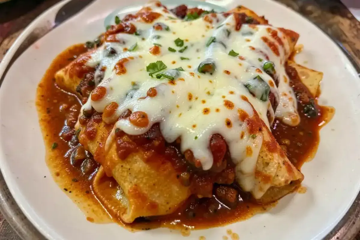 Tex Mex enchiladas with chili gravy and melted cheese