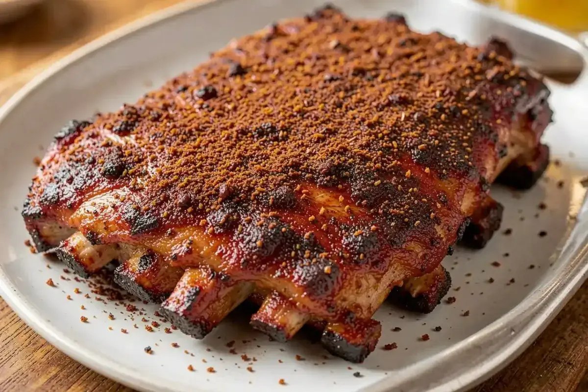 Texas style smoked ribs with dry rub