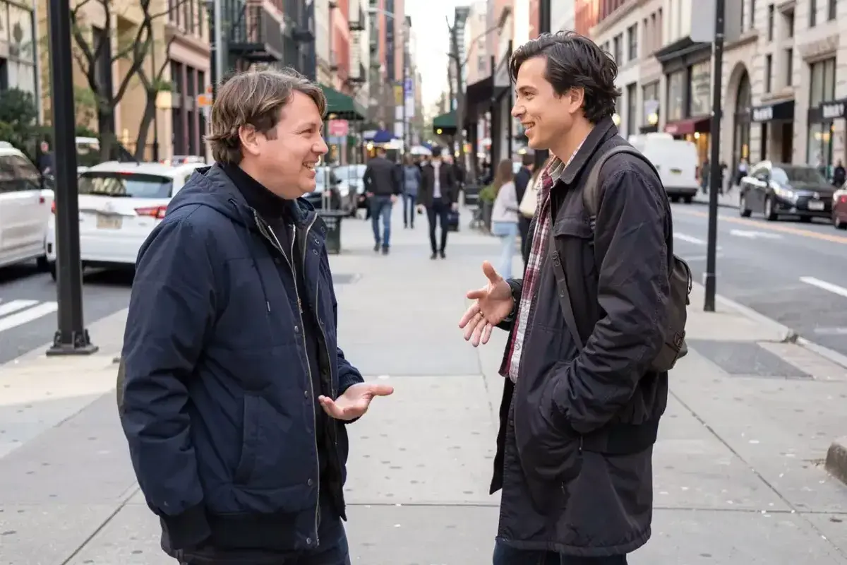 Americans engaging in friendly small talk outdoors