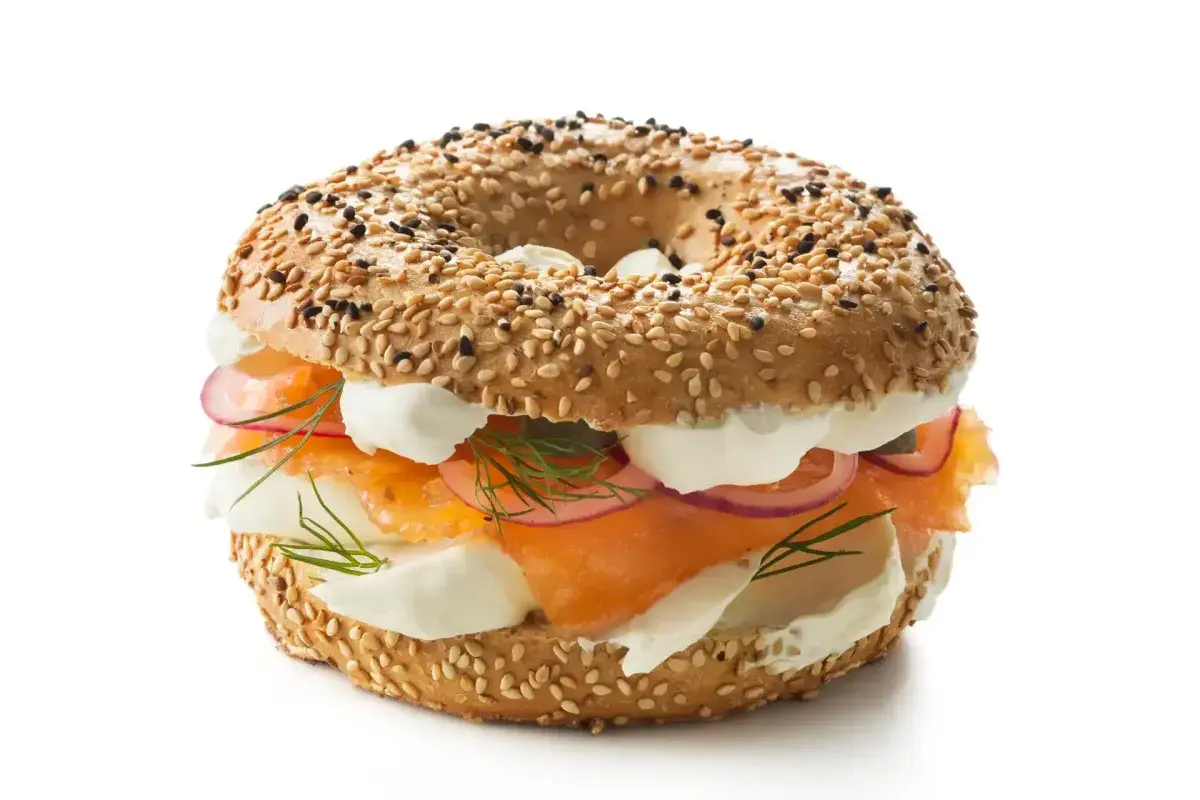 New York bagels with lux, onions and cream cheese