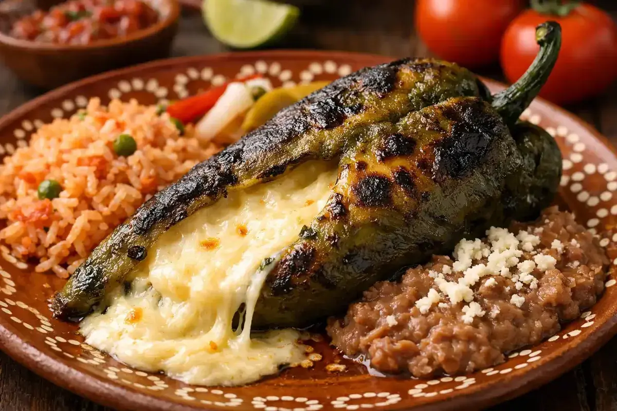 New Mexico style chile relleno with roasted chile and cheese