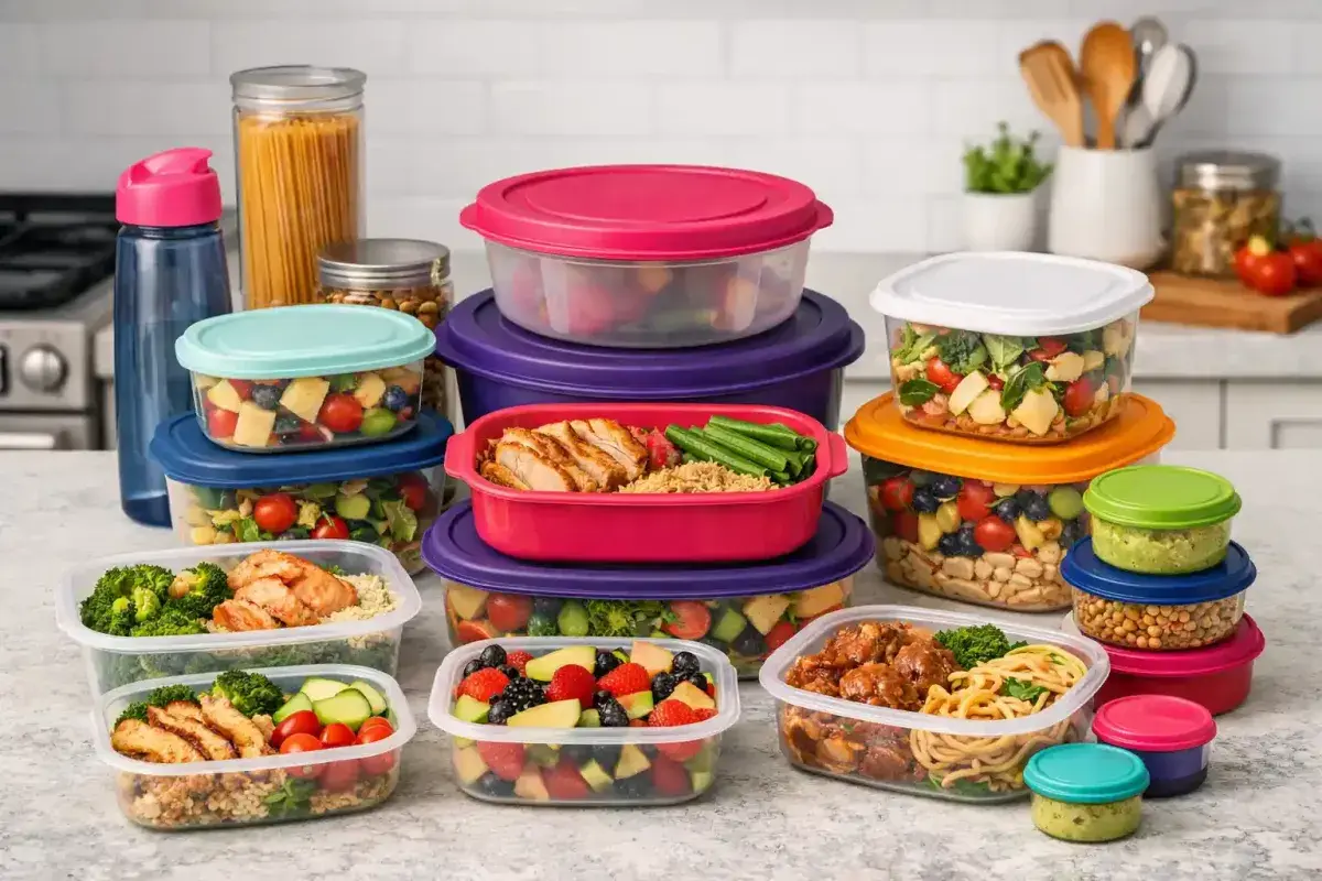 Contemporary food storage containers in modern kitchen