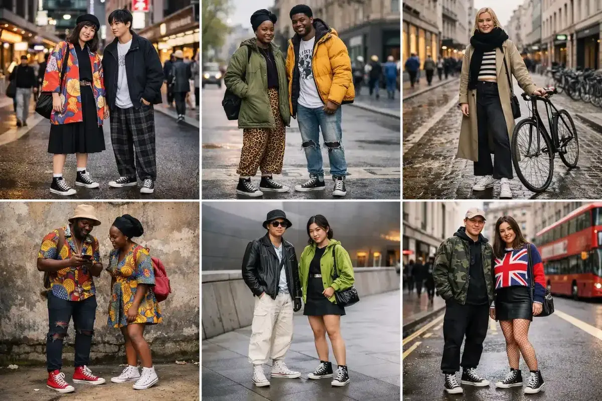Global street style featuring Converse sneakers
