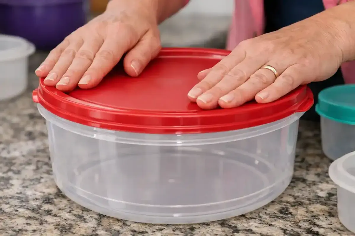 Demonstration of removing air before sealing container
