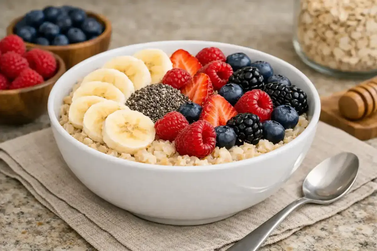 Fiber rich oatmeal breakfast for constipation relief