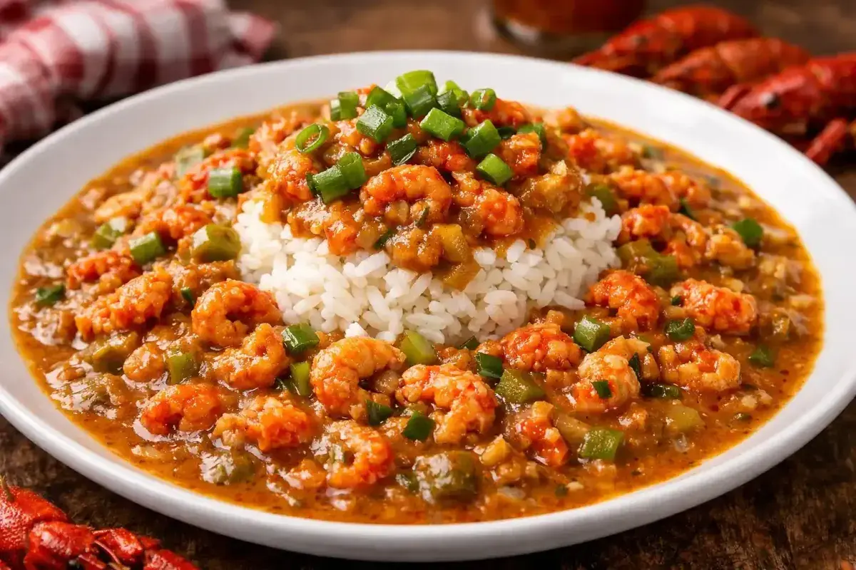 Authentic Louisiana crawfish étouffée over rice