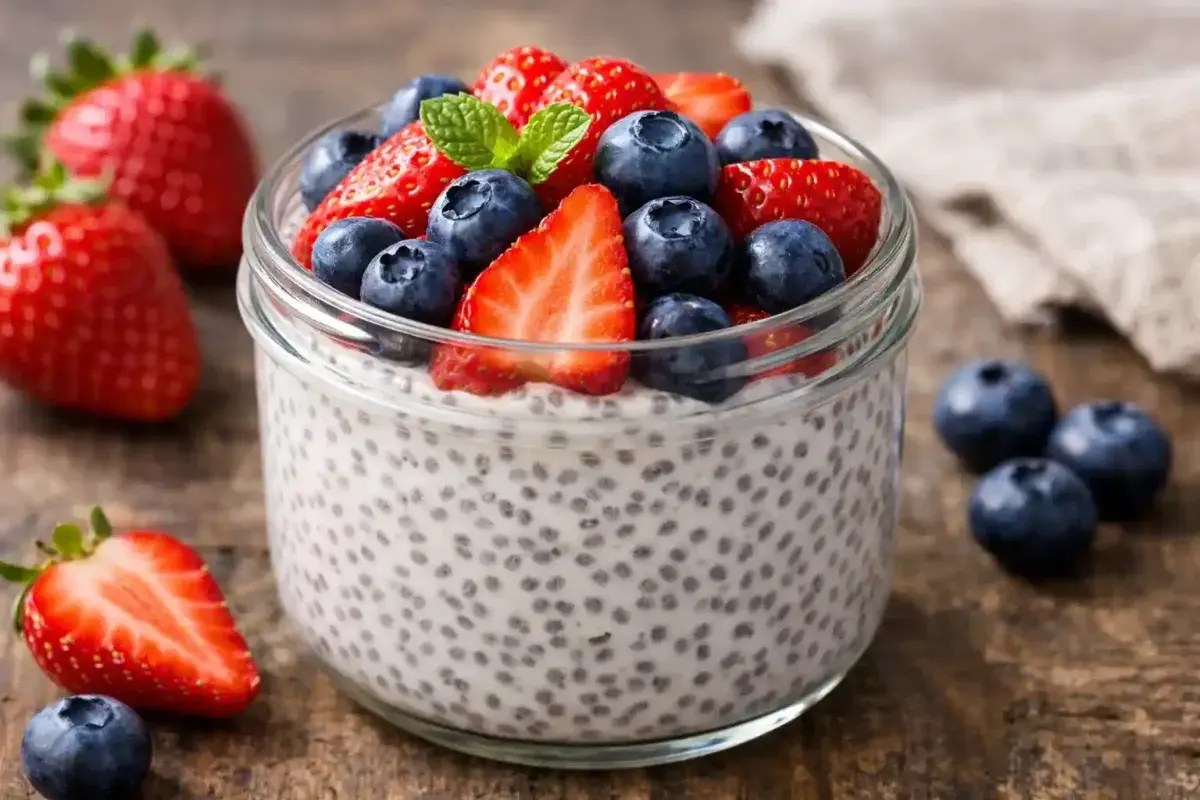 Chia seeds and chia pudding for healthy bowel movement support