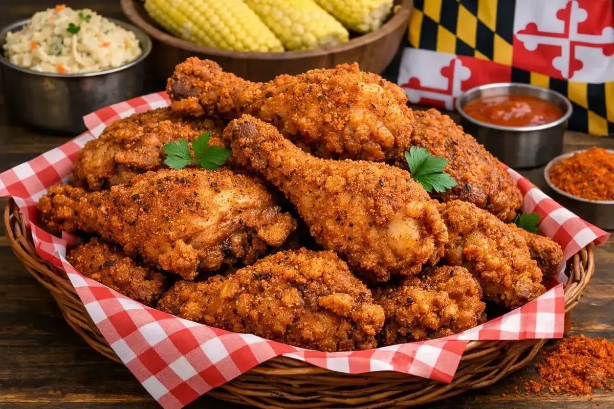 Crispy fried chicken served in Maryland style seasoning