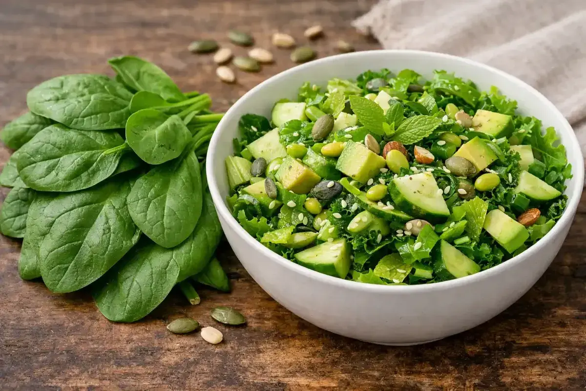 Spinach and leafy greens for digestive health support