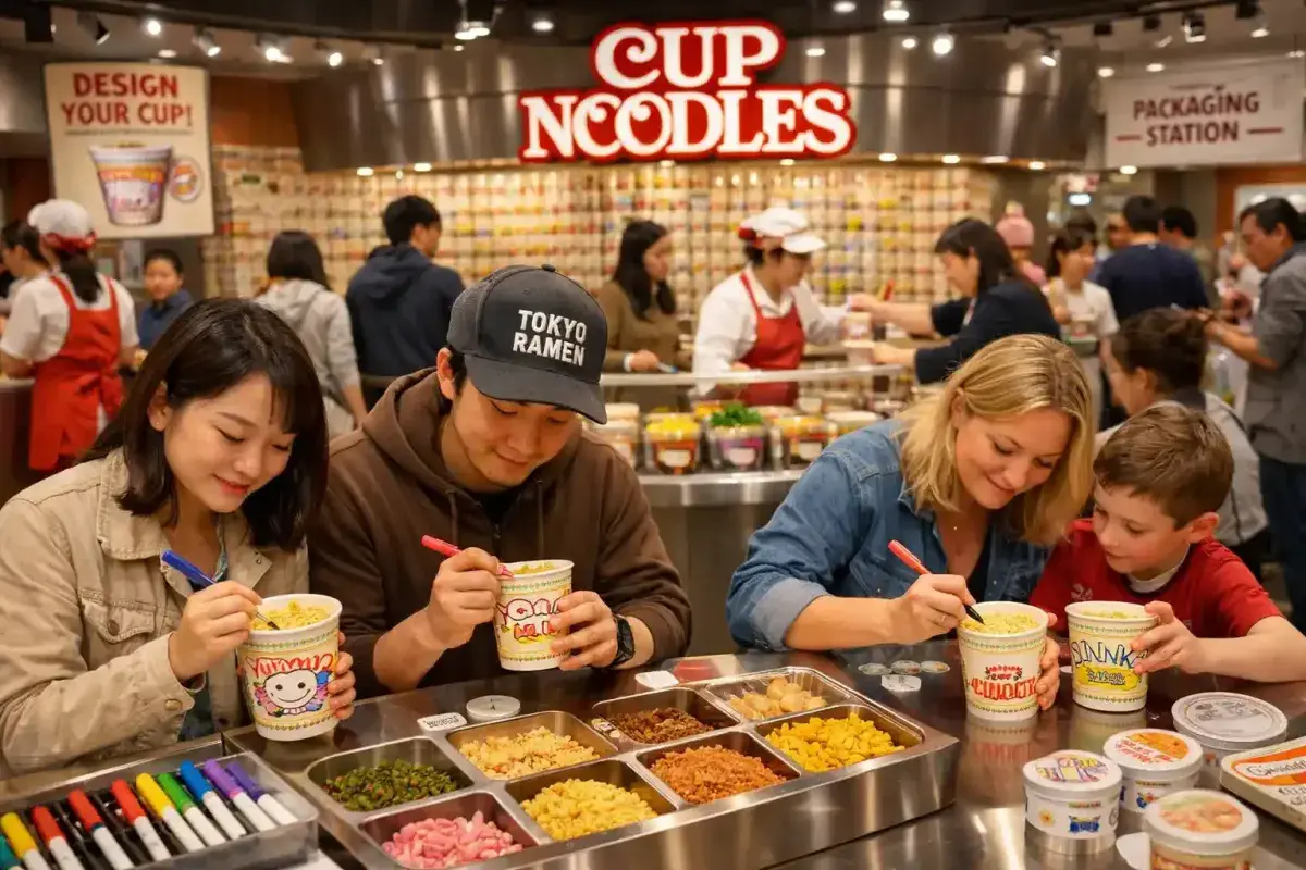 Interactive ramen museum experience with personalized noodle cup creation
