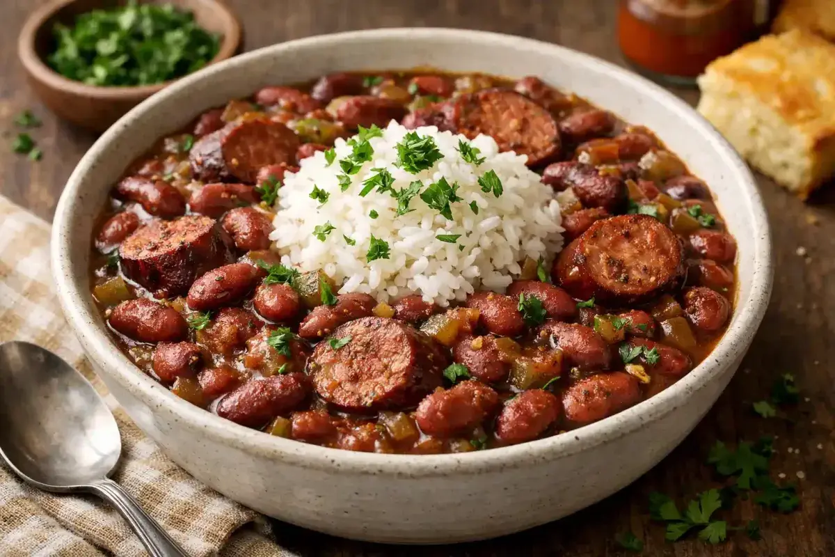 Louisiana red beans and rice with smoked sausage