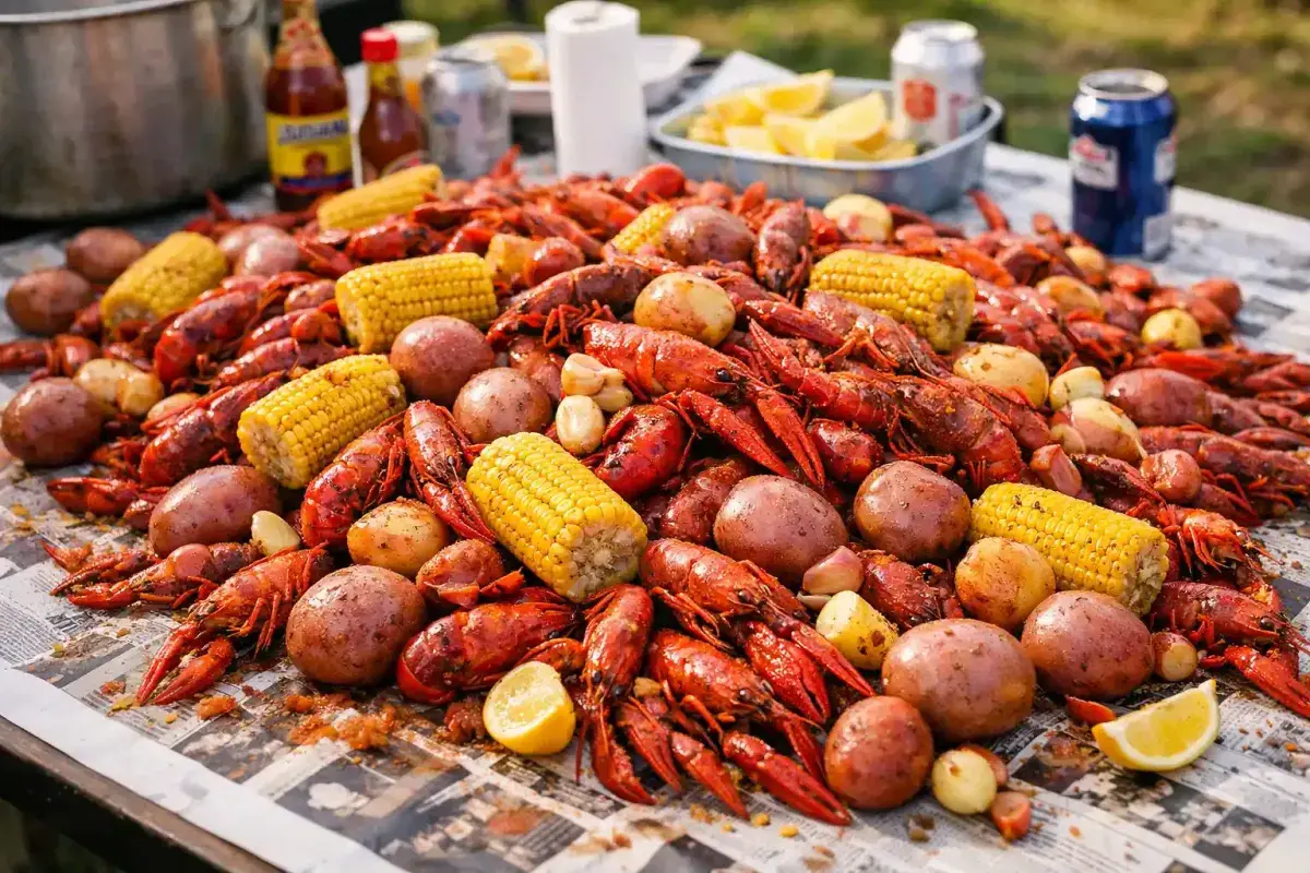 Authentic Cajun crawfish boil gathering in Louisiana
