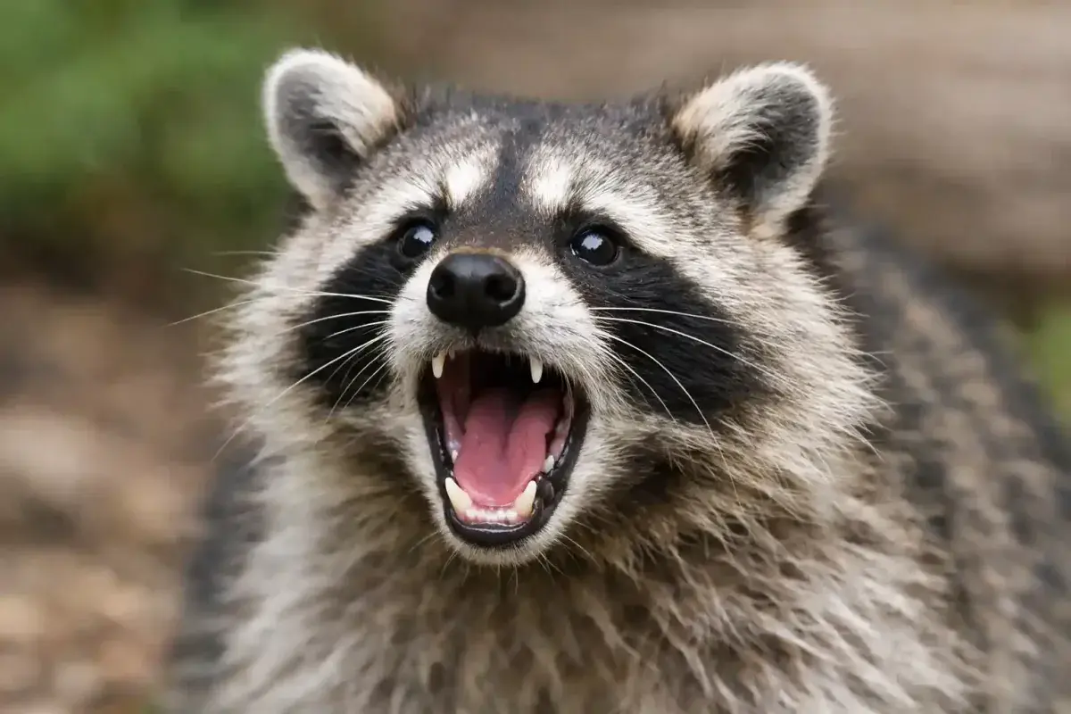 Raccoon making a vocal sound as part of communication