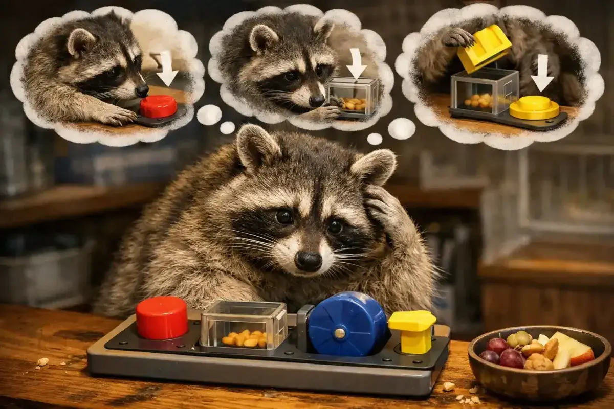 Raccoon recalling how to access food using memory and experience
