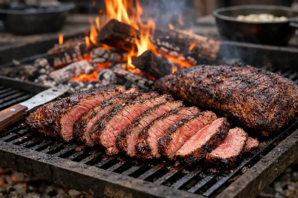 Santa Maria tri tip barbecue cooked over traditional red oak fire