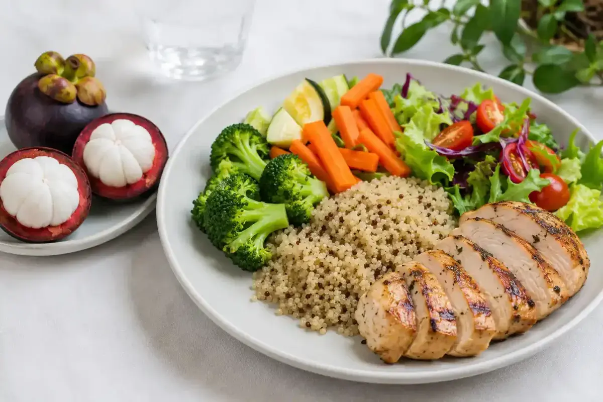 Balanced Healthy Meal with Mangosteen and Whole Foods