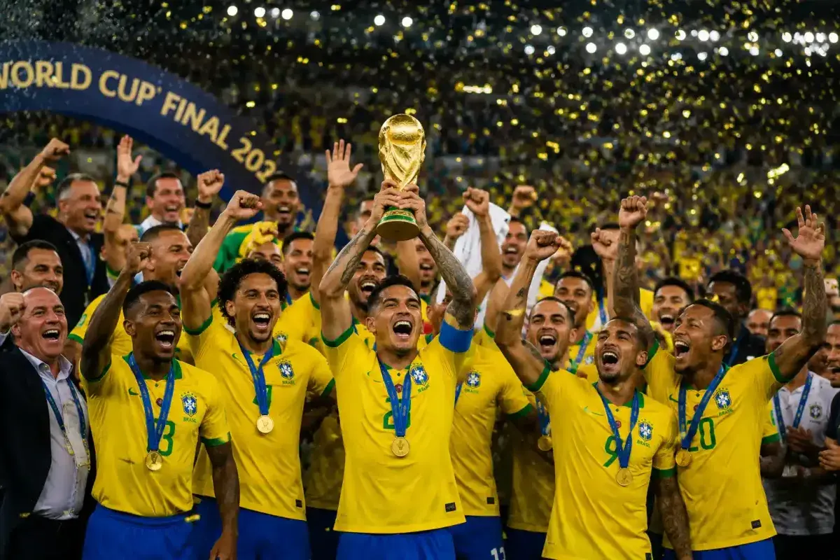 Brazil celebrating a FIFA World Cup victory