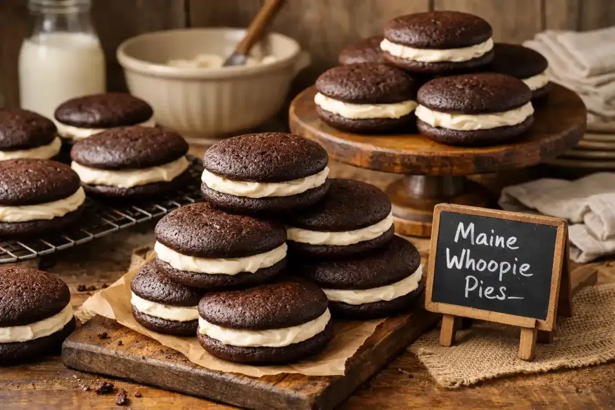 Classic Maine whoopie pies with vanilla filling