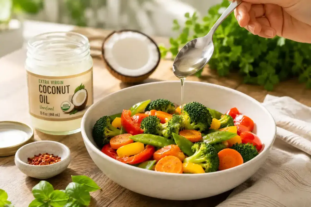 Coconut oil added to vegetables to improve nutrient absorption