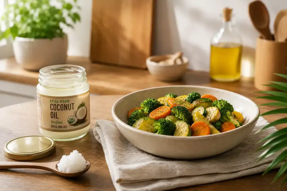 Coconut oil used in a warm meal to support metabolism
