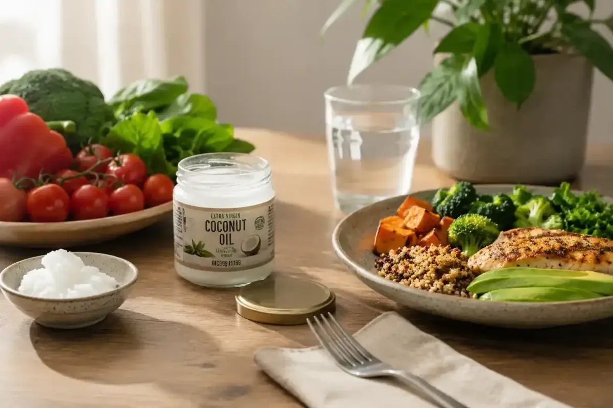 Coconut oil with a balanced meal for weight support