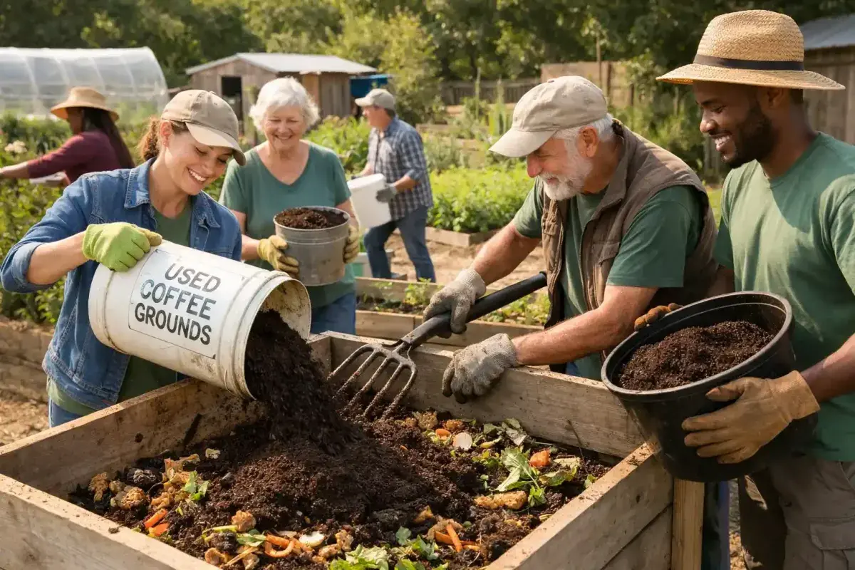 Community Garden Reusing Coffee Grounds