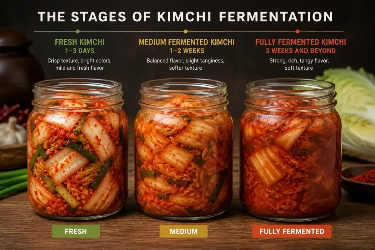 Different Stages of Kimchi Fermentation and Maturation
