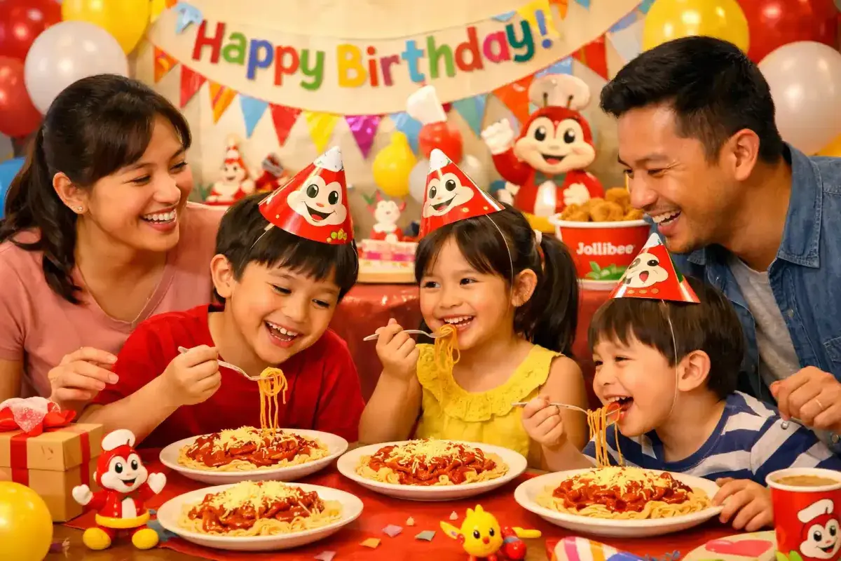 Family sharing Jolly Spaghetti at a special gathering