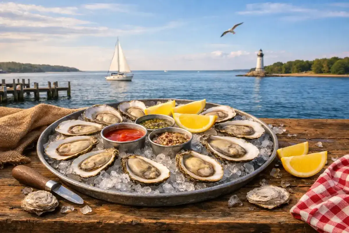 Fresh Chesapeake Bay Oysters Served on Ice with Lemon