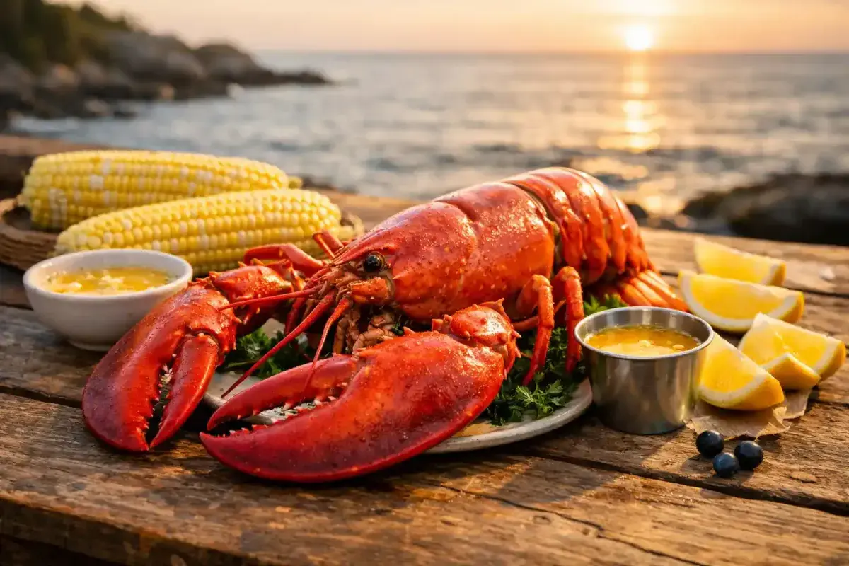 Fresh steamed Maine lobster with melted butter