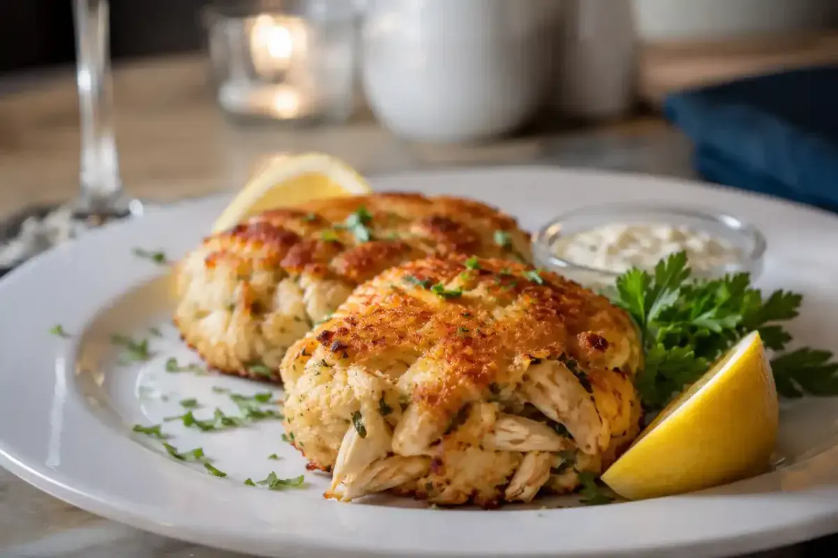 Golden Brown Virginia Blue Crab Cakes with Fresh Herbs