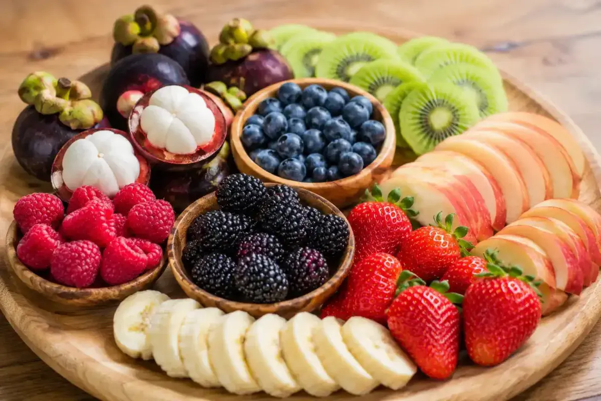 Healthy Snack Plate Featuring Mangosteen and Fresh Fruits