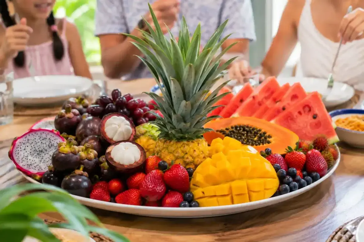 Healthy Tropical Fruit Platter Featuring Mangosteen and Other Fresh Fruits