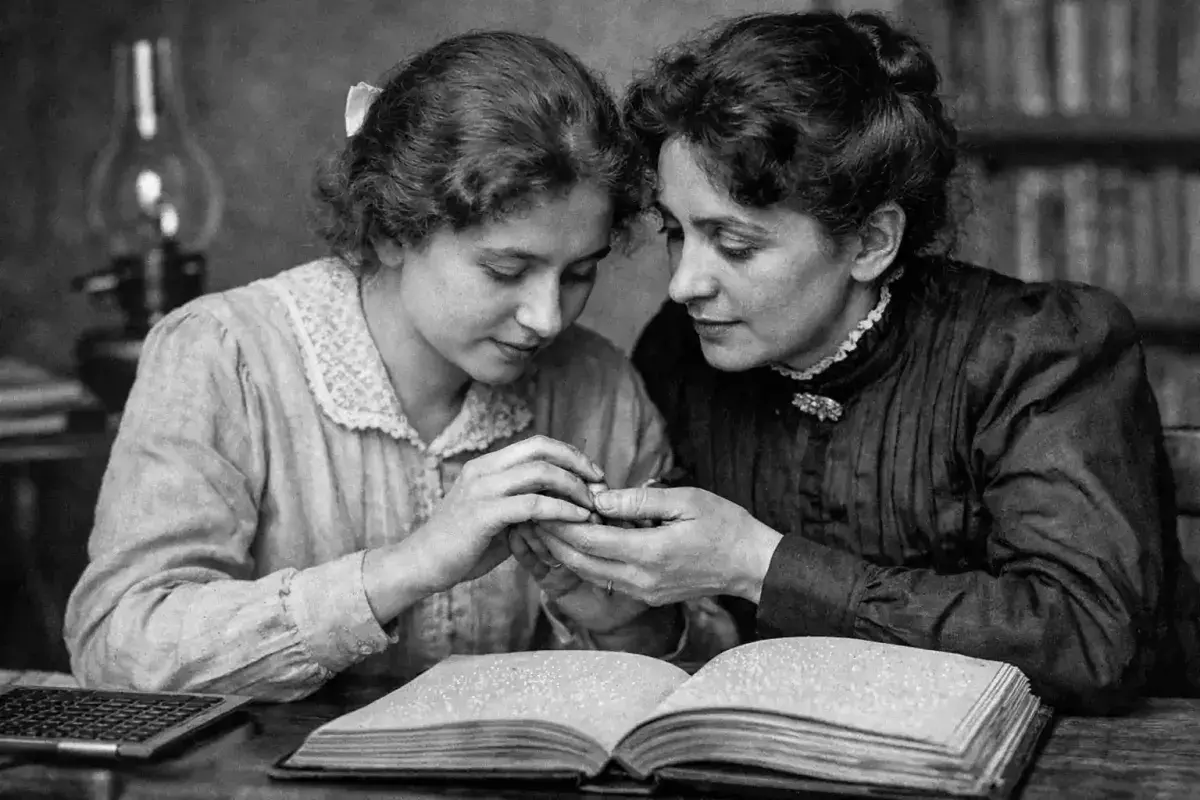 Helen Keller Learning and Communicating With Anne Sullivan