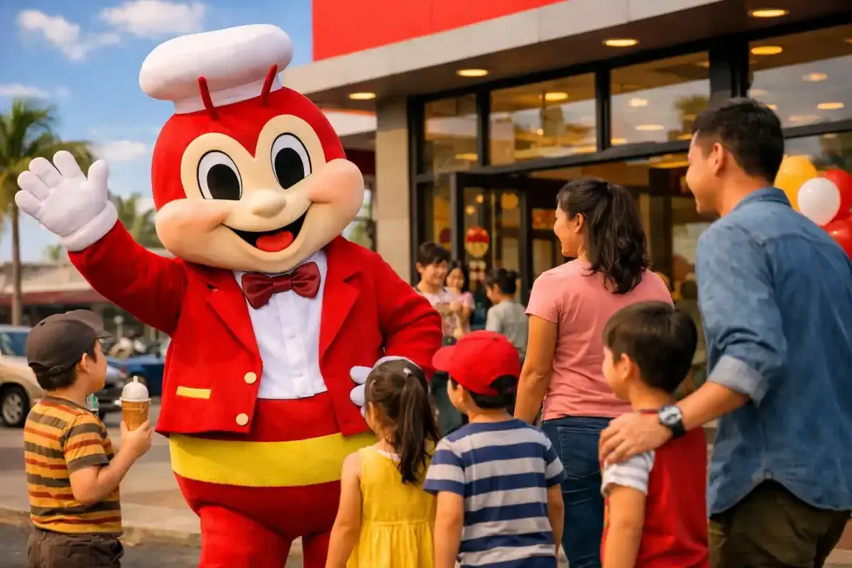Jollibee mascot welcoming customers with a smile