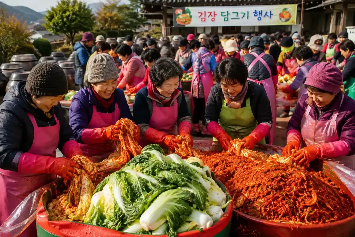 Families Participating in Traditional Korean Kimjang Preparation