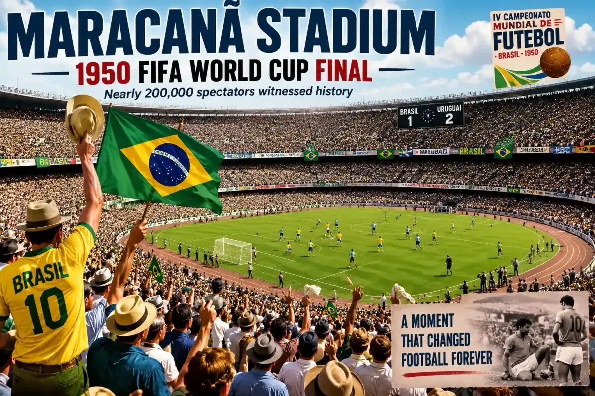 Massive crowd at the Maracanã Stadium during the 1950 World Cup final