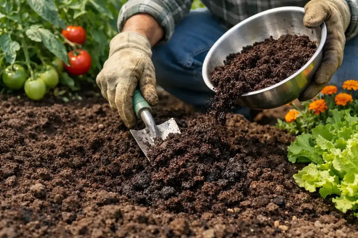 Mixing Coffee Grounds into Garden Soil