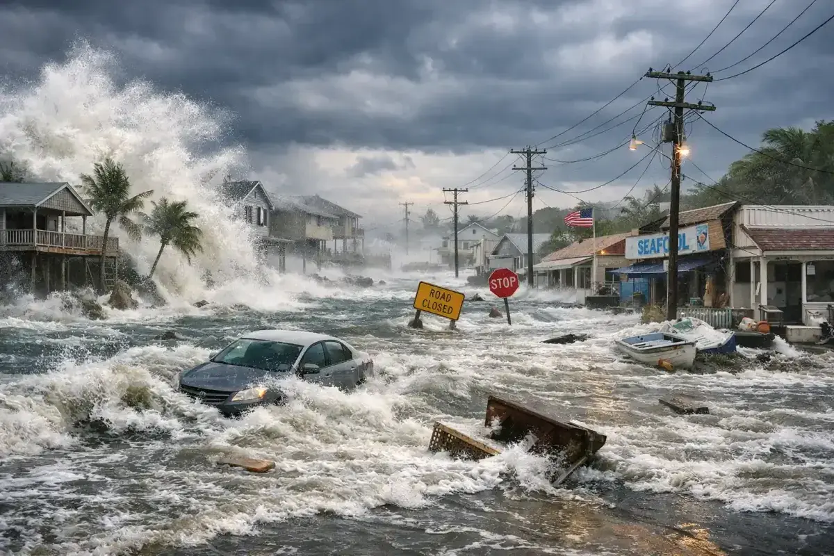 Storm Surge Flooding Along a Coastal Area