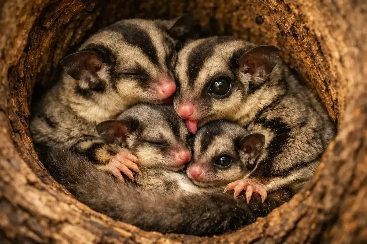 Sugar Glider Family Resting Together